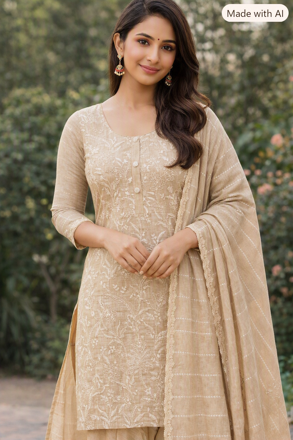 Premium Beige Designer Chudi Material