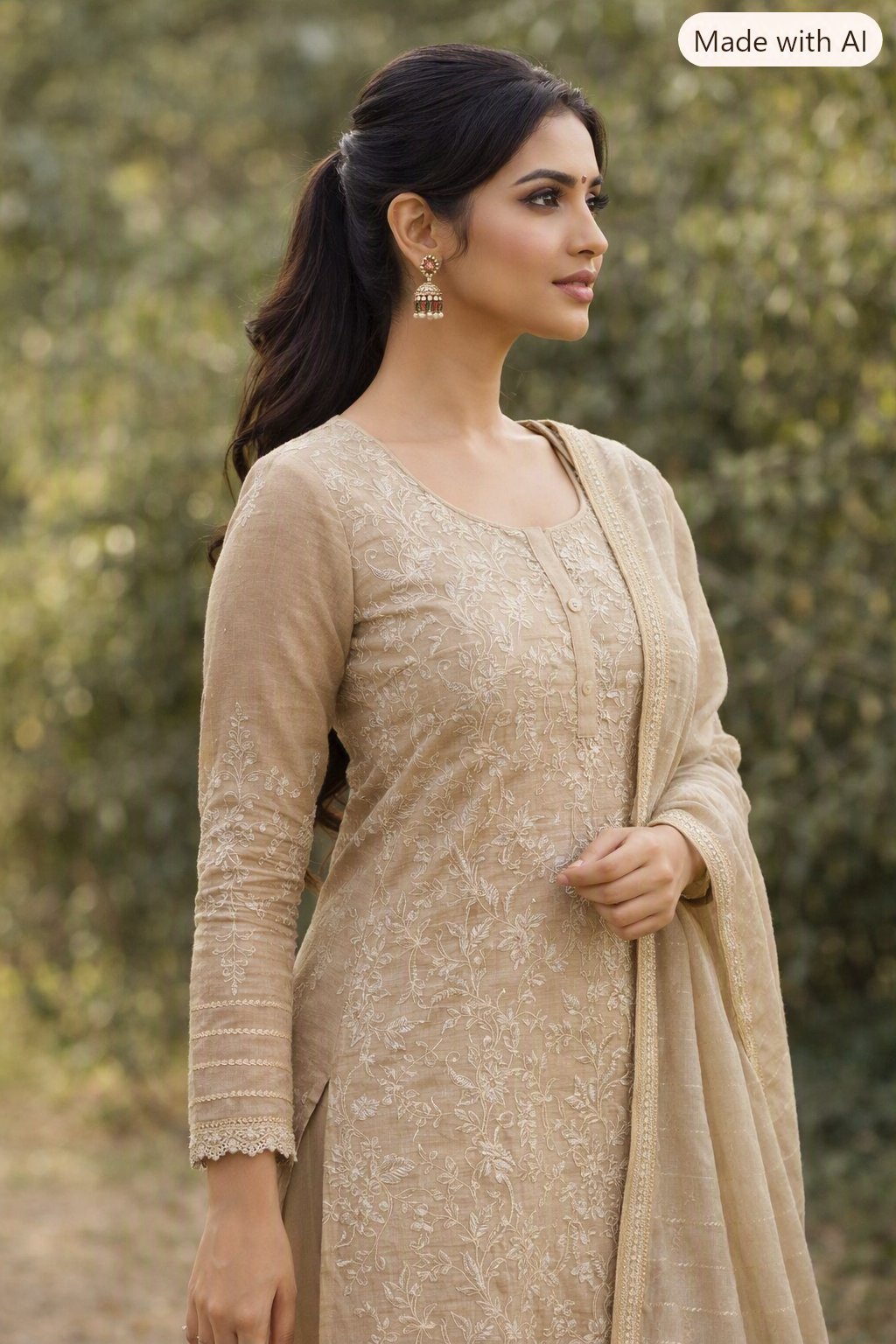 Premium Beige Designer Chudi Material