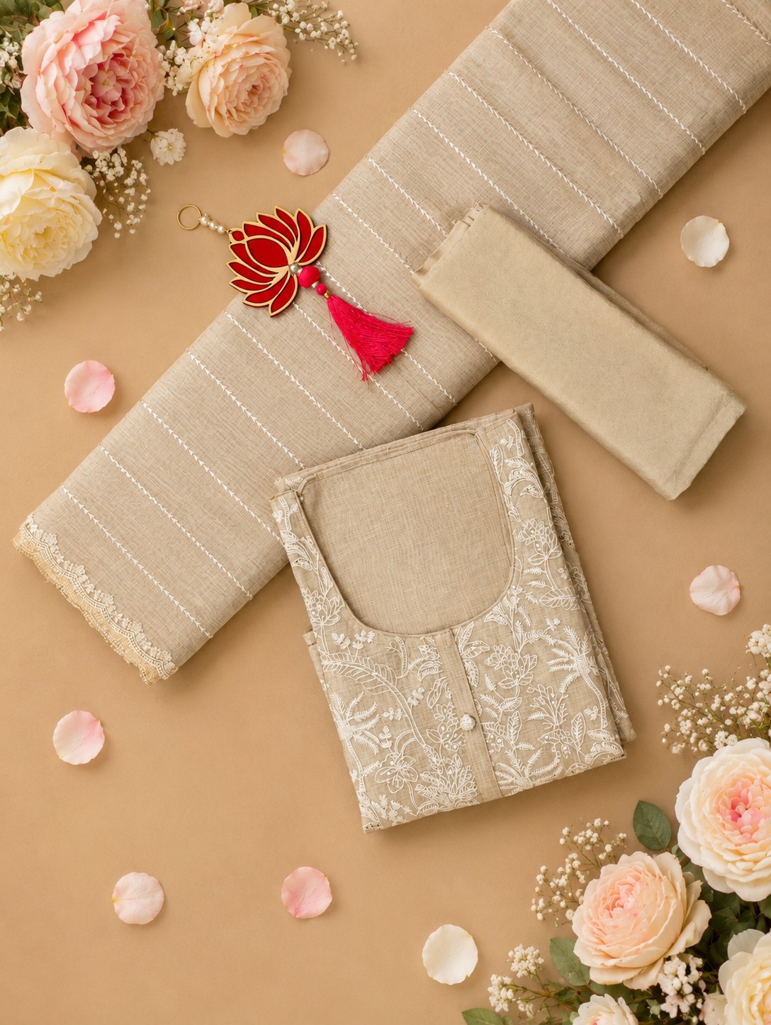 Premium Beige Designer Chudi Material