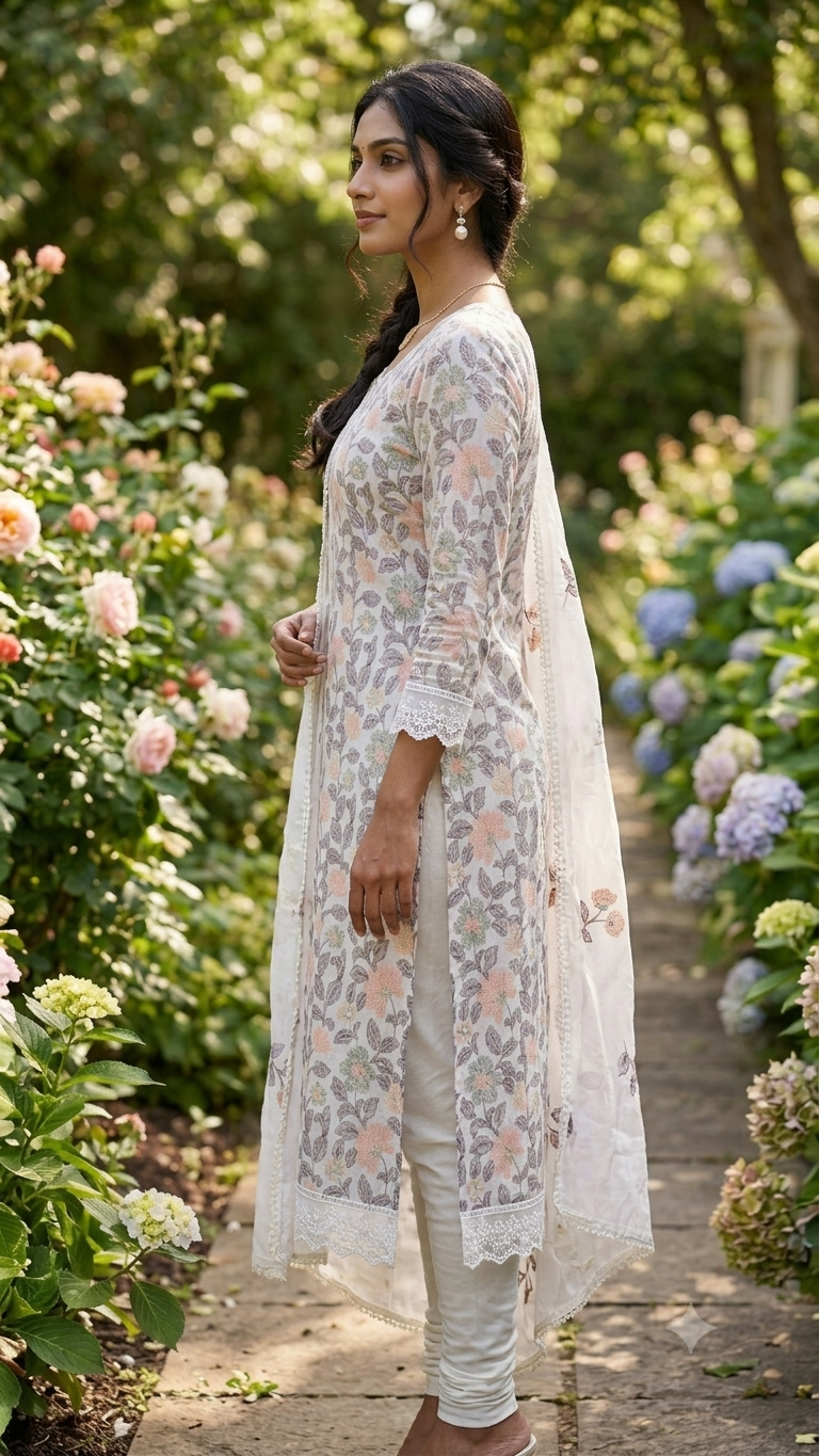 PREMIUM IVORY PASTEL FLORAL PRINTED DESIGNER SUIT MATERIAL SET
