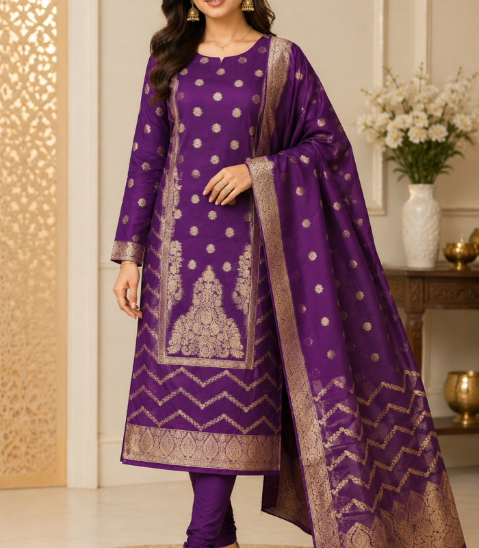 Royal Purple Gold Zari Chudi Material