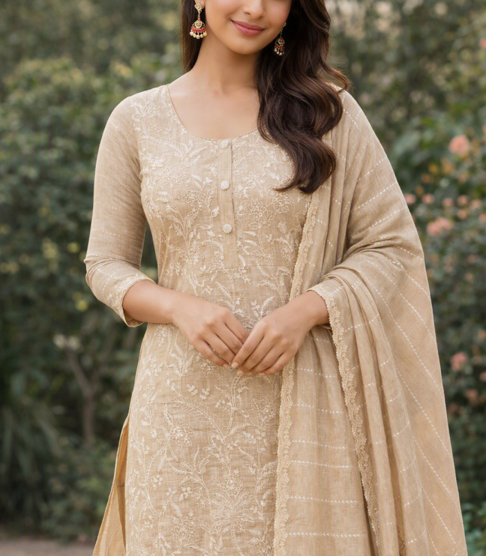 Premium Beige Designer Chudi Material